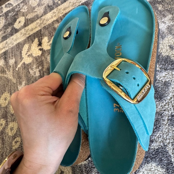 Like New Birkenstock Gizeh Oiled Leather Big Buckle Biscay Bay Sandals - Picture 7 of 8